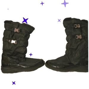 Totes 3 calf boots,black nylon patent accent, side zip. Not worn